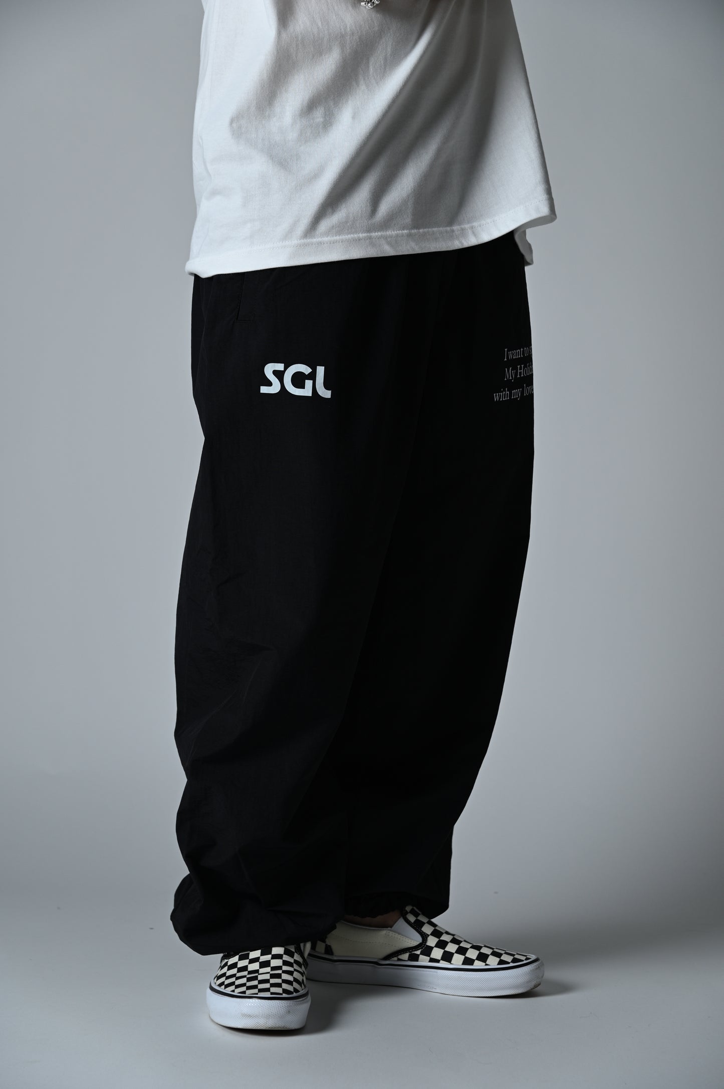 SGL lettered NYLON TRACK PANTS