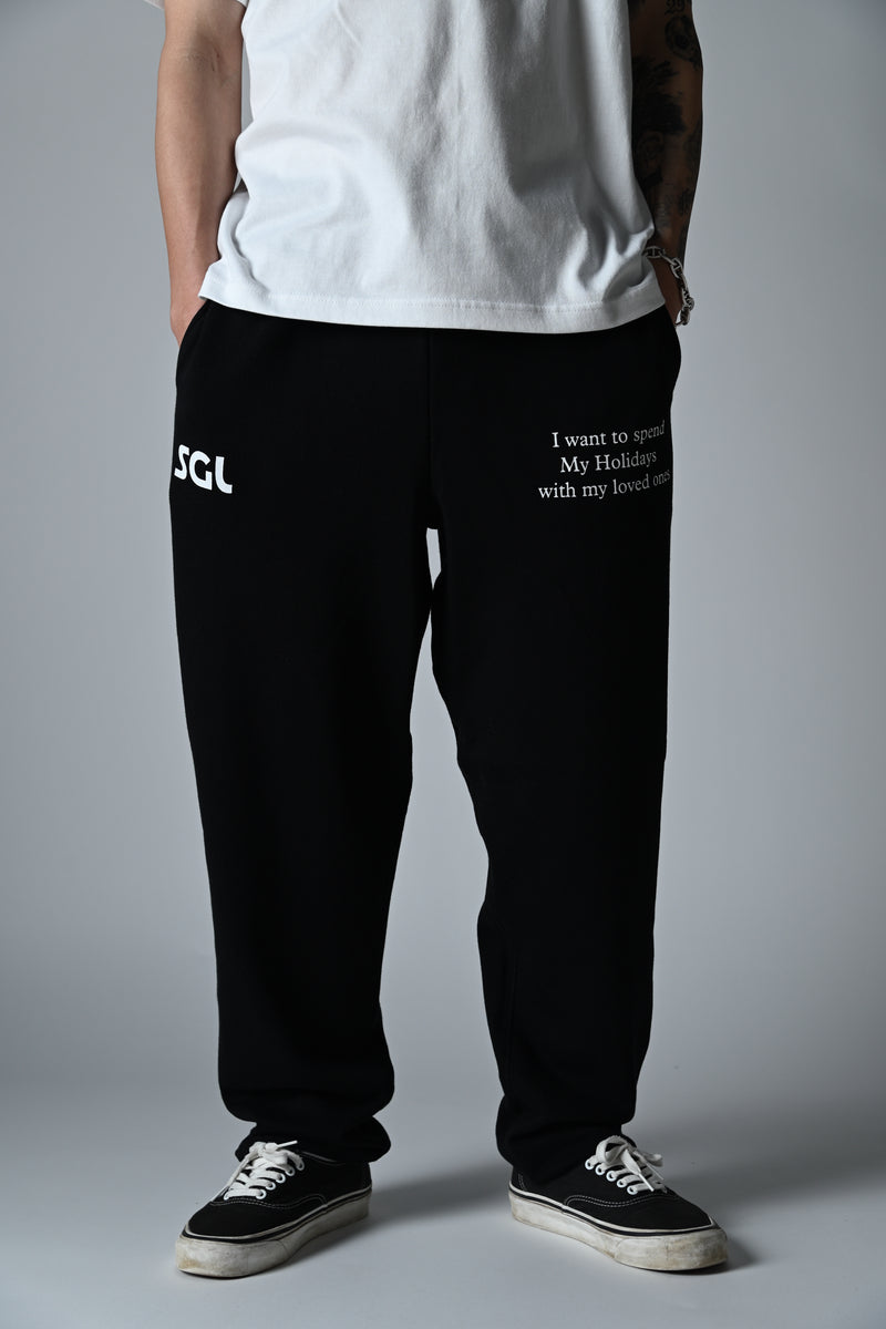 SGL lettered  10oz SWEATPANTS - ブラック×ホワイト