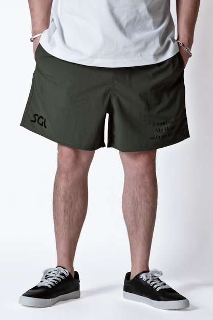 SGL lettered ナイロントラックハーフパンツ