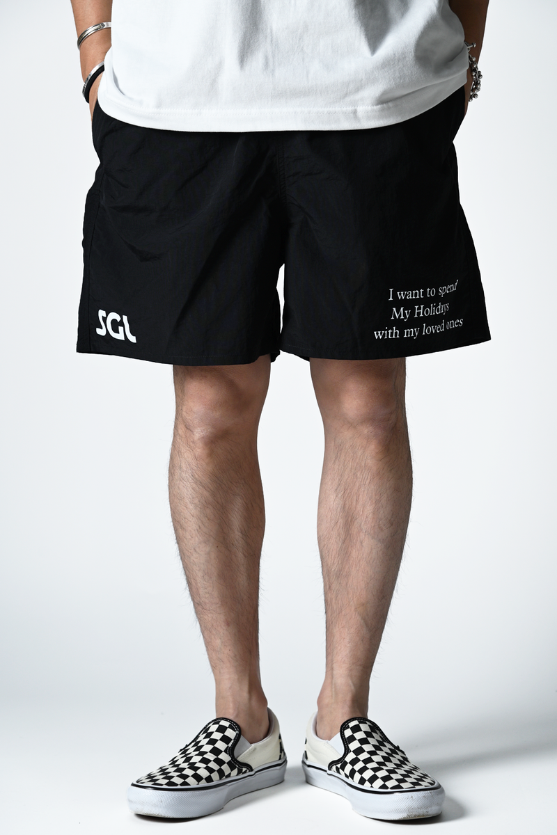 SGL lettered ナイロントラックハーフパンツ - ブラック×ホワイト