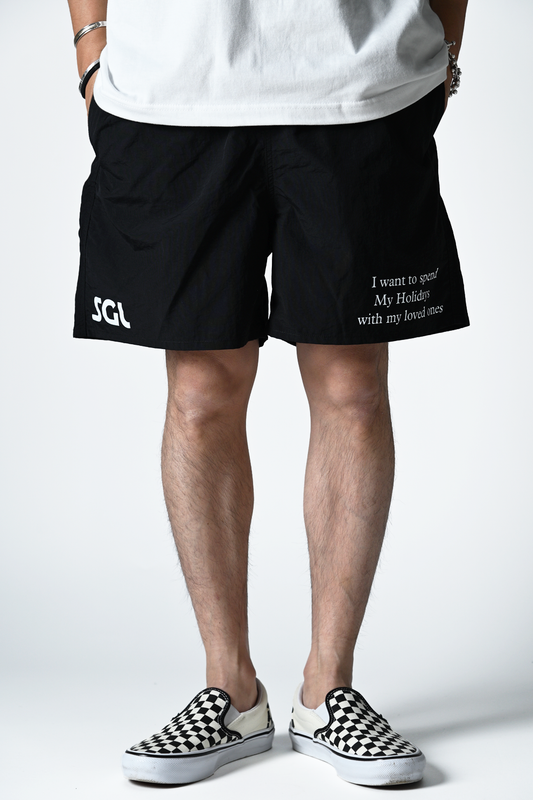 SGL lettered ナイロントラックハーフパンツ