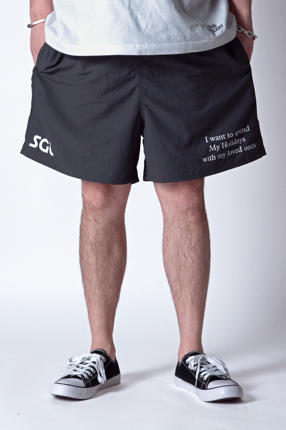 SGL lettered ナイロントラックハーフパンツ