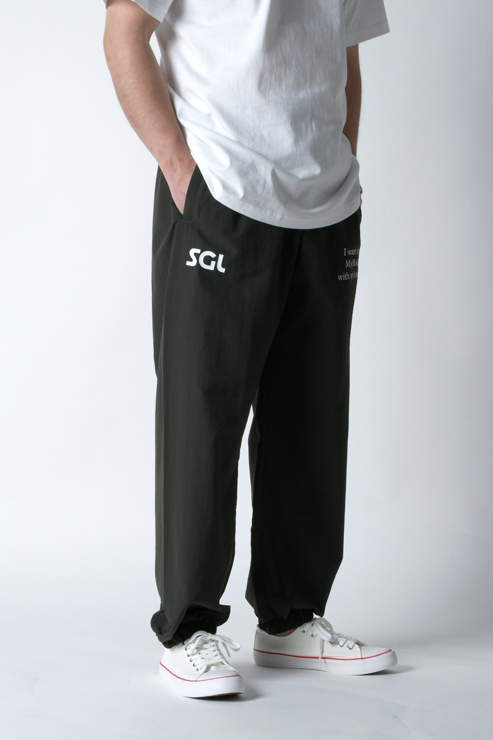 SGL lettered NYLON TRACK PANTS