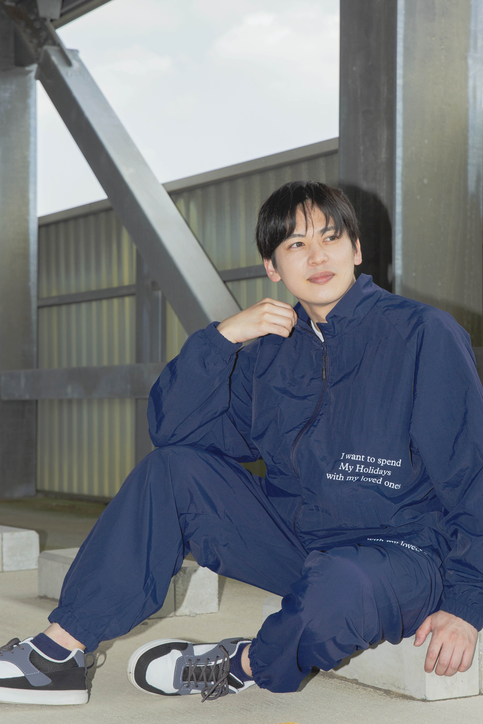SGL lettered ナイロントラックセットアップ (ネイビー×ホワイト