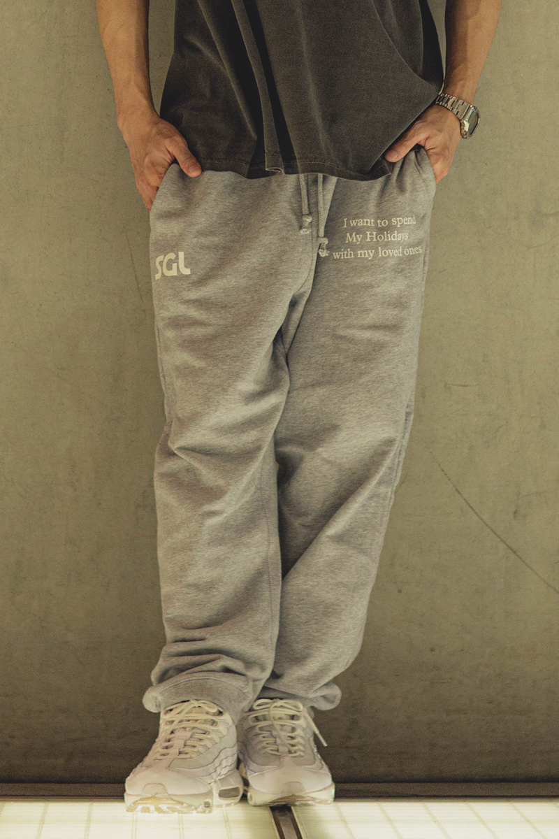 SGL lettered  10oz SWEATPANTS - グレー×ホワイト