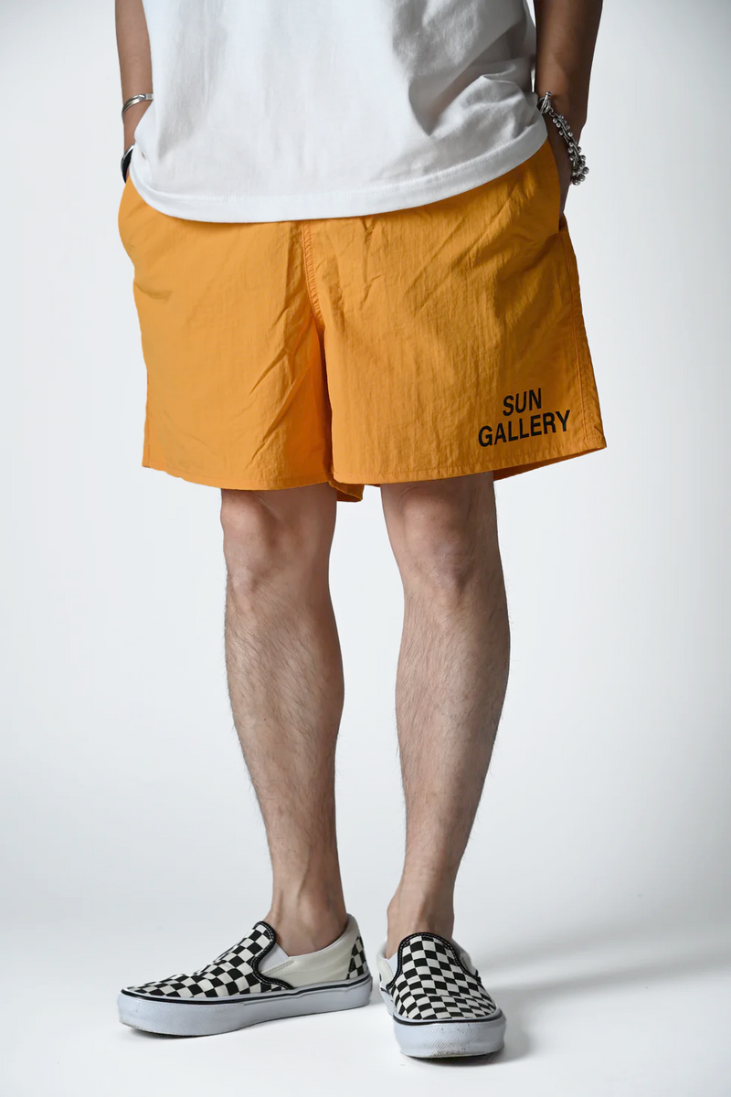 SUNGALLERY ナイロントラックハーフパンツ - オレンジ×ブラック